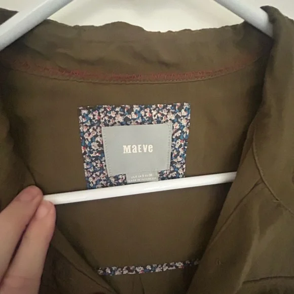 Anthropologie Maeve Olive Roll Up Sleeve Shirt Dress Adjustable Cinch Waist  4 - Picture 3 of 5